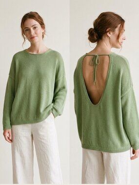 Banana Republic Green Cotton Silk Blend Tie Back Oversized Sweater Size L Preppy
